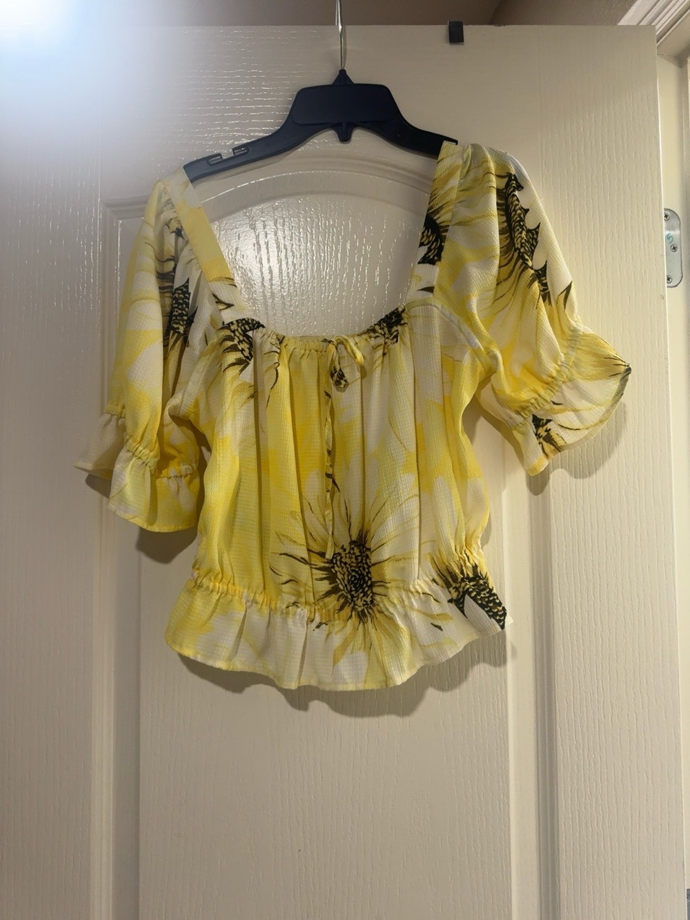 H&M Yellow Floral Square-Neck Puff Sleeve Blouse - Picture 2 of 2